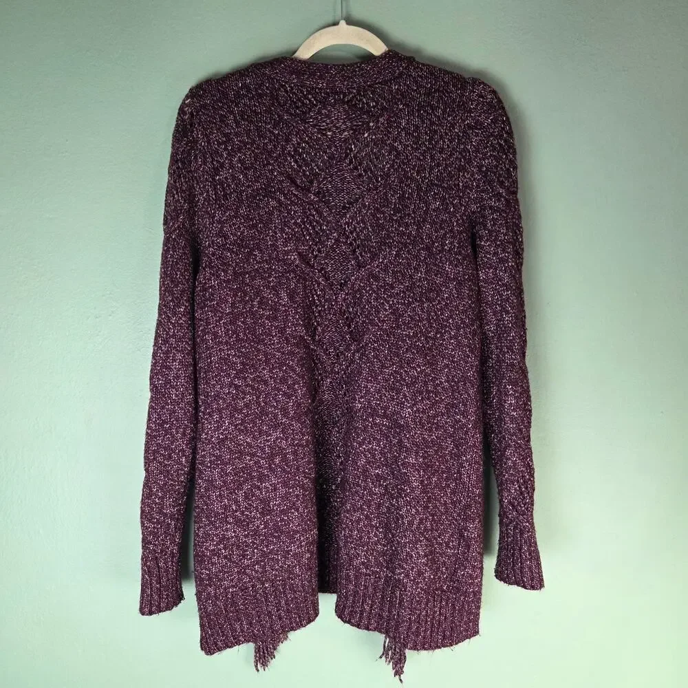 Lane Bryant Womens 14 16 Open Cardigan Cable Knit Sweater Fringe Metallic Boho